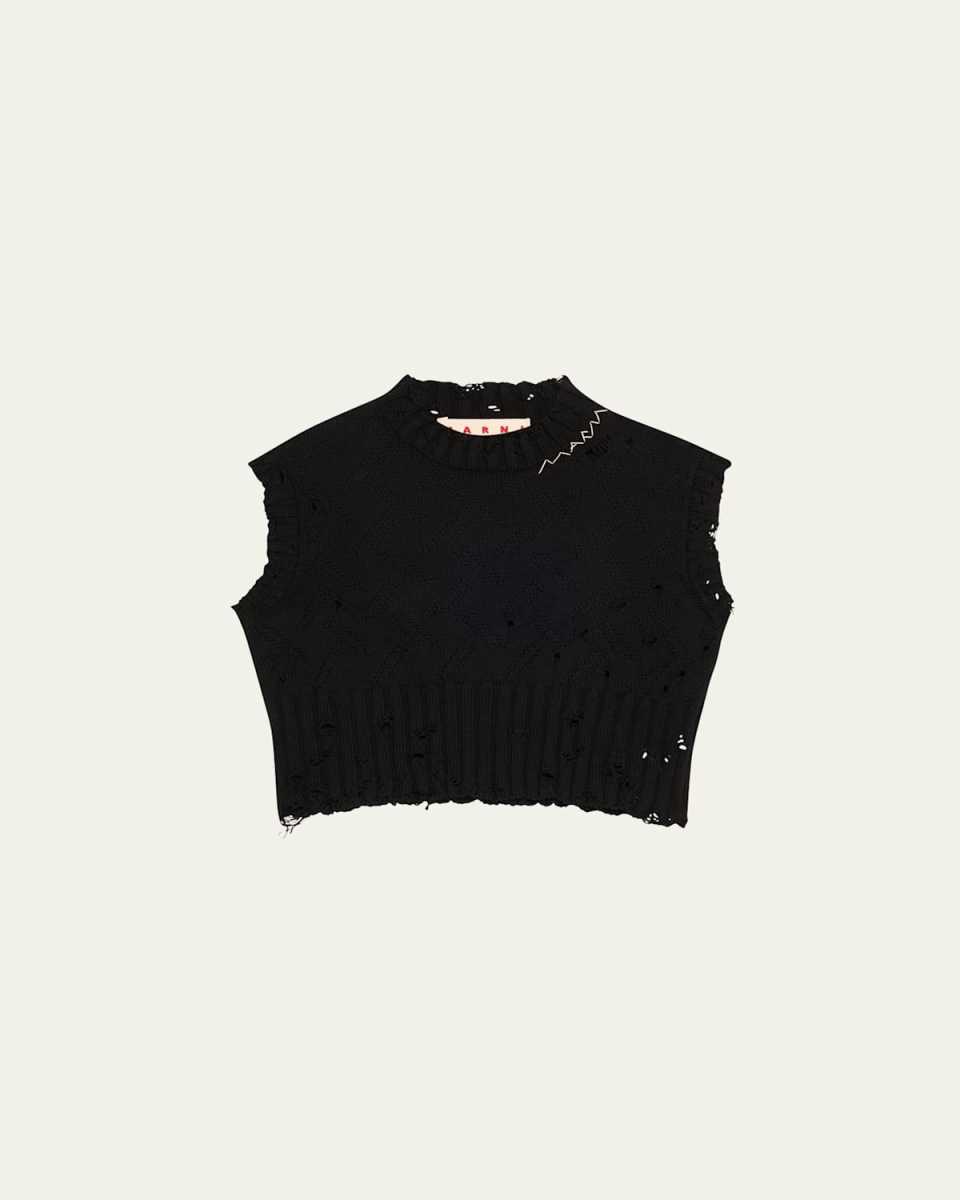 Distressed Knit Cotton Boxy Cropped Vest